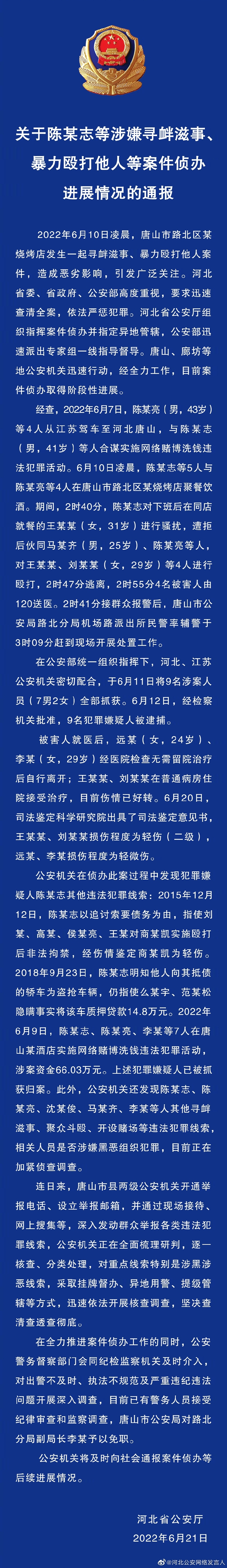 關(guān)于陳某志等涉嫌尋釁滋事、暴力毆打他人等案件偵辦進(jìn)展情況的通報