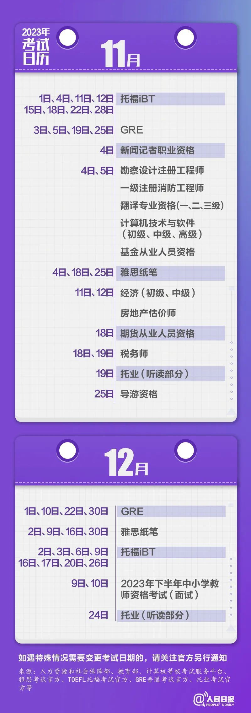 收藏！2023年考試日歷來了