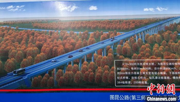 大橋穿越近3000米的原始胡楊林保護(hù)區(qū)。圖為工程效果圖。　史玉江 攝