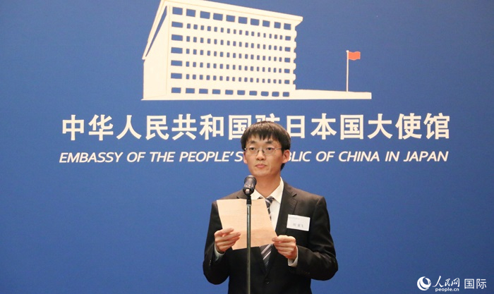 獲獎學(xué)生代表、大阪大學(xué)博士生劉亞飛發(fā)表感言。人民網(wǎng) 許可攝