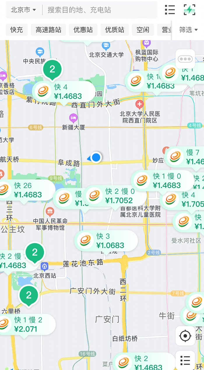 中新財(cái)經(jīng)查詢相關(guān)充電APP發(fā)現(xiàn)，電價(jià)平峰時(shí)段，快充樁的價(jià)格普遍在1.4元度左右。