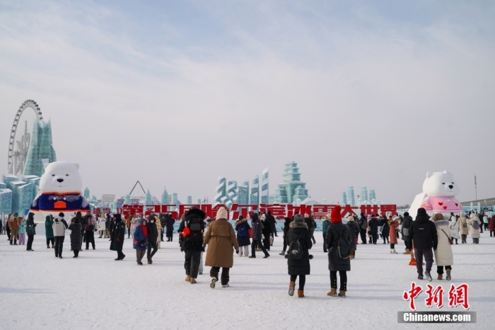 1月4日，第25屆哈爾濱冰雪大世界內(nèi)的冰雕吸引游客觀(guān)看。白天的冰雪大世界，游客仿佛置身現(xiàn)實(shí)版“冰雪奇緣”。<a target='_blank' href='/'><p  align=