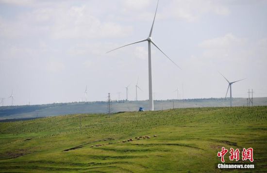 6月28日，河北張家口張北草原上大片風力發(fā)電的“風車”規(guī)模宏大。 中新社記者 楊艷敏 攝