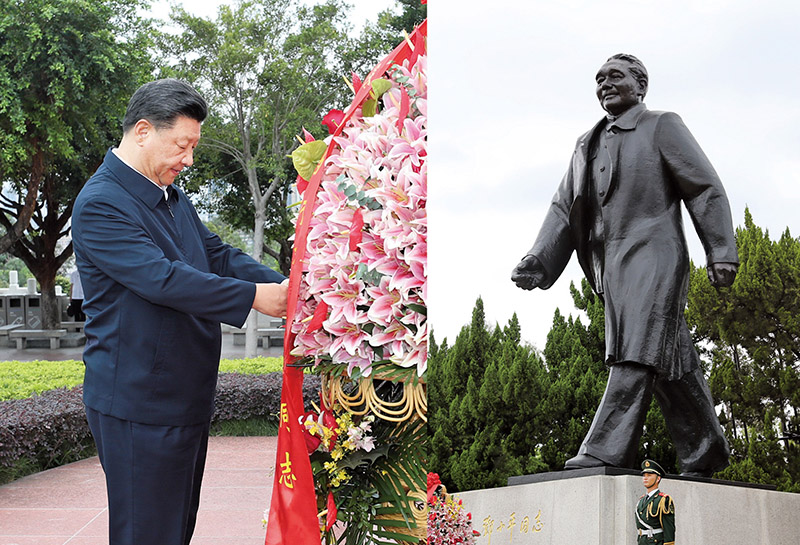 2020年10月14日，習近平總書記向深圳蓮花山公園鄧小平同志銅像敬獻花籃。
