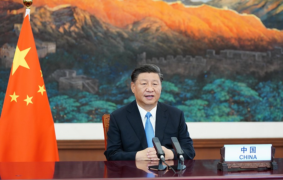 2020年9月22日，國(guó)家主席習(xí)近平在第七十五屆聯(lián)合國(guó)大會(huì)一般性辯論上發(fā)表重要講話。新華社記者 鞠鵬 攝