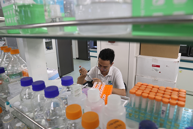 在三亞崖州灣科技城，一名青年科技工作者正在進行科研工作。