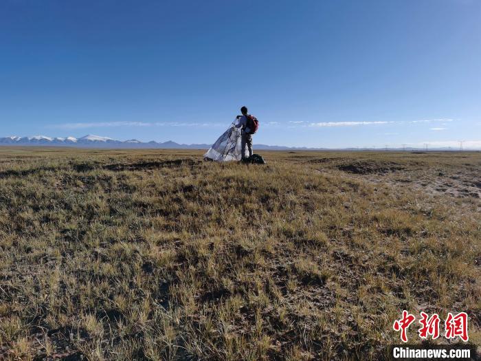 圖為索南達(dá)杰保護(hù)站保護(hù)隊(duì)員在可可西里找到露營的葉某?！∴嚭Ｆ?攝