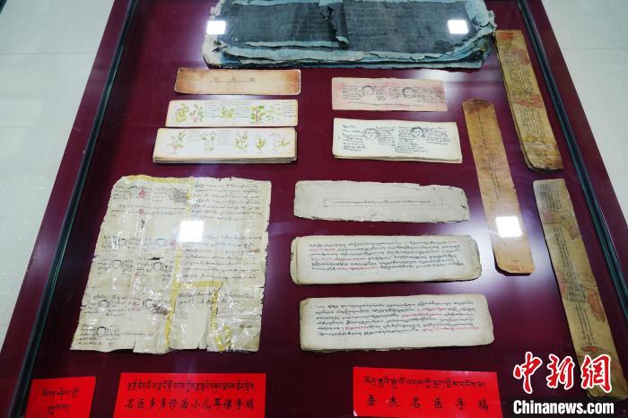 圖為藏醫(yī)古集文獻(xiàn)和藏醫(yī)臨床原始手稿?！●R銘言 攝