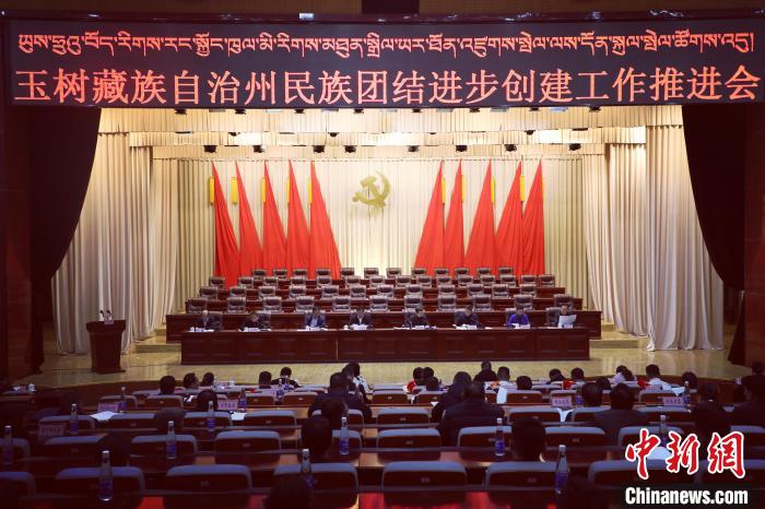 圖為玉樹州民族團(tuán)結(jié)進(jìn)步創(chuàng)建工作推進(jìn)會(huì)現(xiàn)場(chǎng)?！『F龍 攝