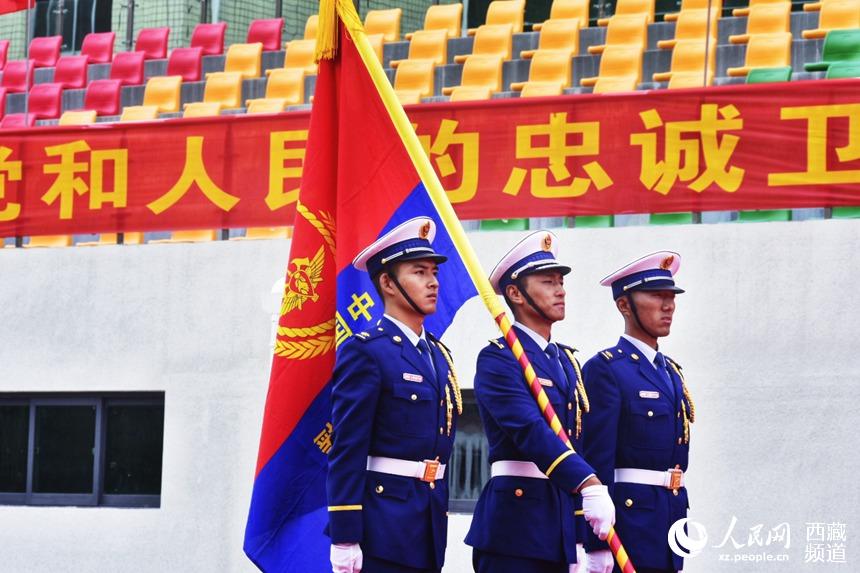 迎國家綜合性消防救援隊伍隊旗。人民網(wǎng) 李海霞 攝