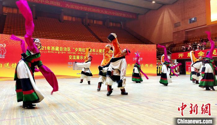 圖為西藏老年舞蹈隊(duì)齊跳傳統(tǒng)鍋莊舞?！∝暽＠?攝