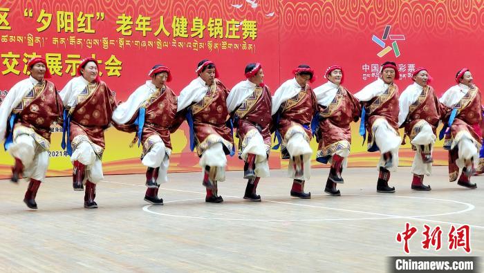 圖為西藏老年舞蹈隊(duì)齊跳傳統(tǒng)鍋莊舞?！∝暽＠?攝