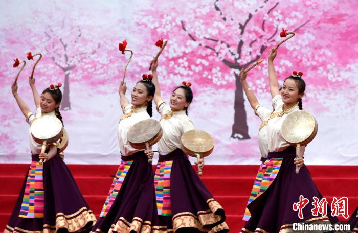 3月28日，西藏林芝第二十屆桃花旅游文化節(jié)開(kāi)幕式上的文藝表演?！±盍?攝