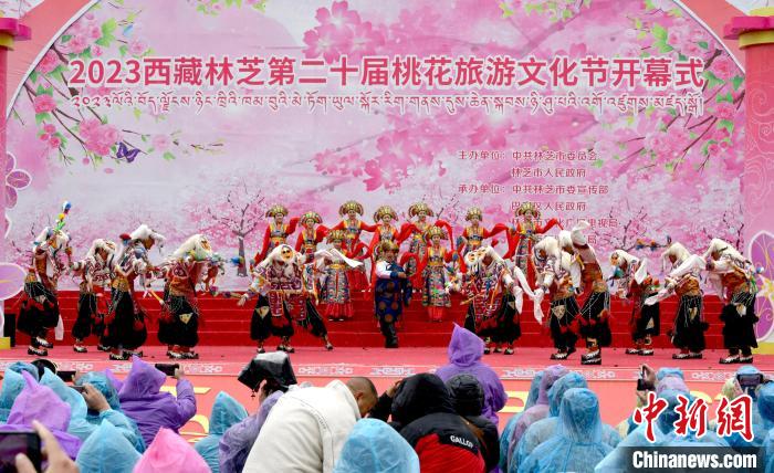3月28日，西藏林芝第二十屆桃花旅游文化節(jié)開(kāi)幕式上的文藝表演?！±盍?攝