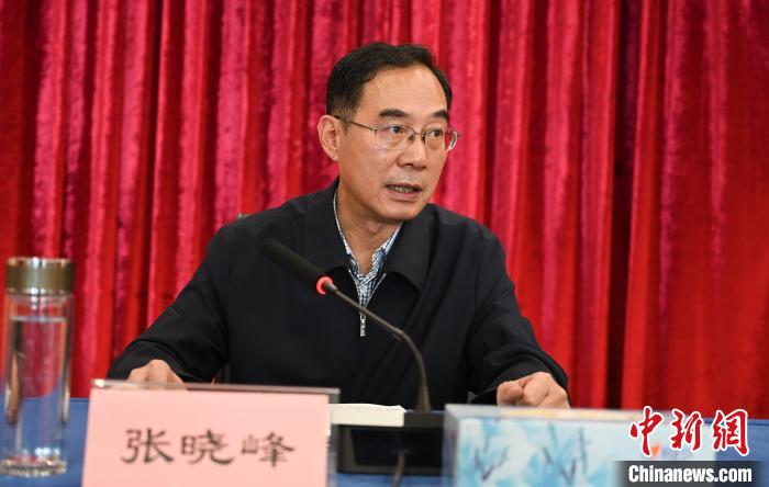 圖為西藏自治區(qū)黨委宣傳部副部長(zhǎng)、西藏廣播電視臺(tái)黨組書記張曉峰致辭?！≮w朗 攝